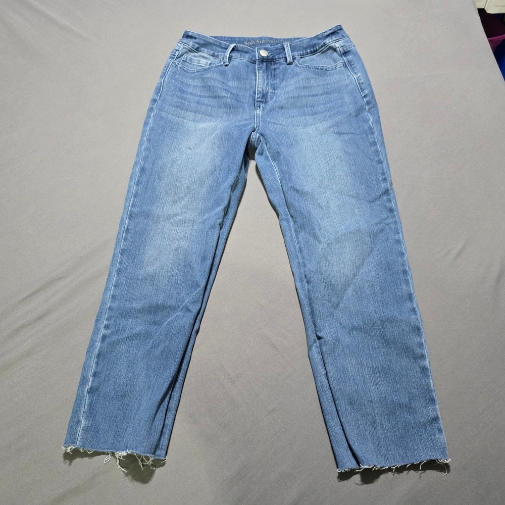 Soft Surroundings Jeans Womens 6 Blue Raw Hem Straight Leg Stretch Denim